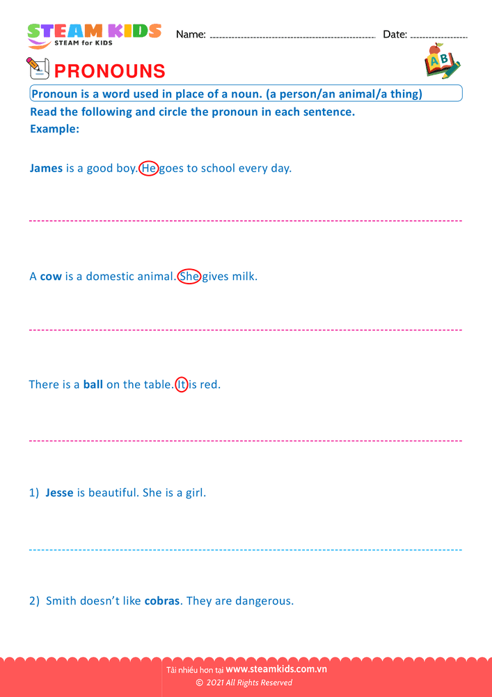 Bài tập tiếng anh - Personal pronouns - B1