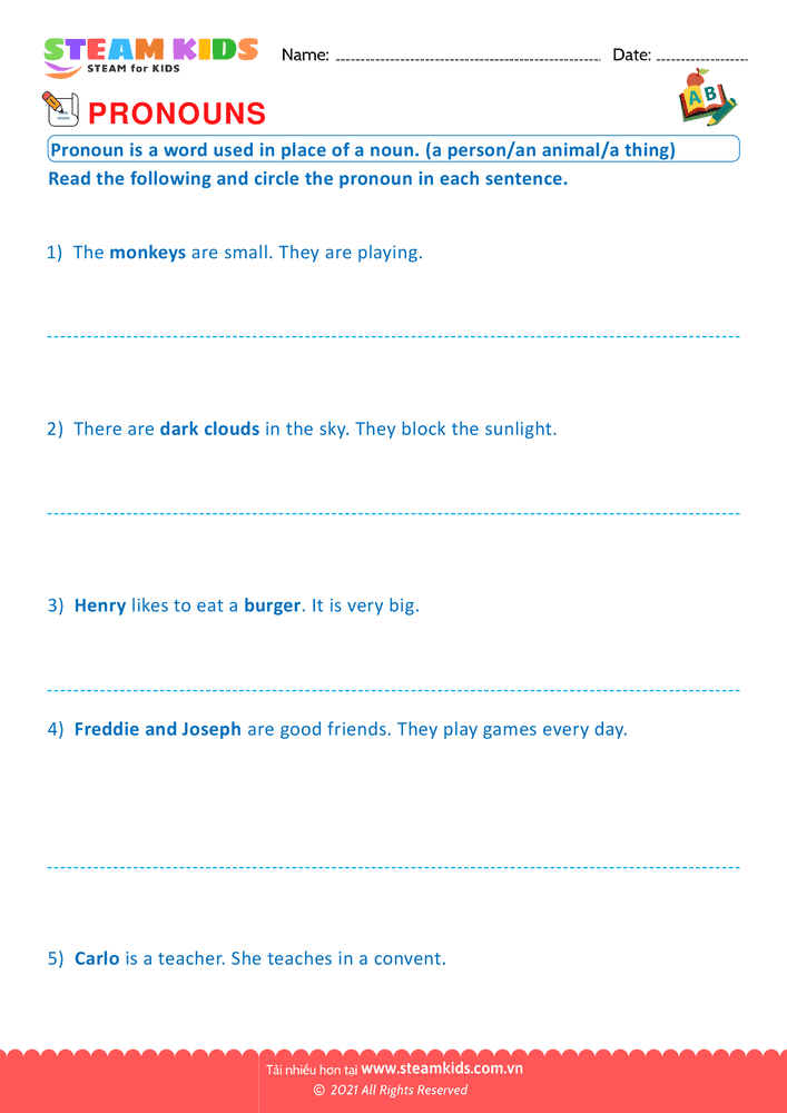 Bài tập tiếng anh - Personal pronouns - B3