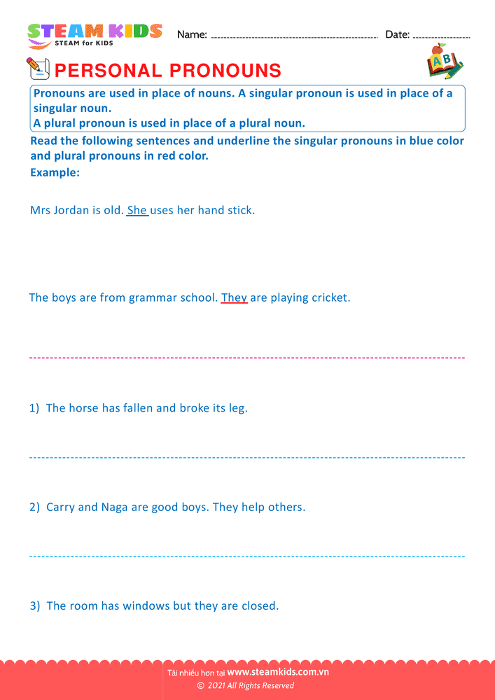 Bài tập tiếng anh - Personal pronouns - B4