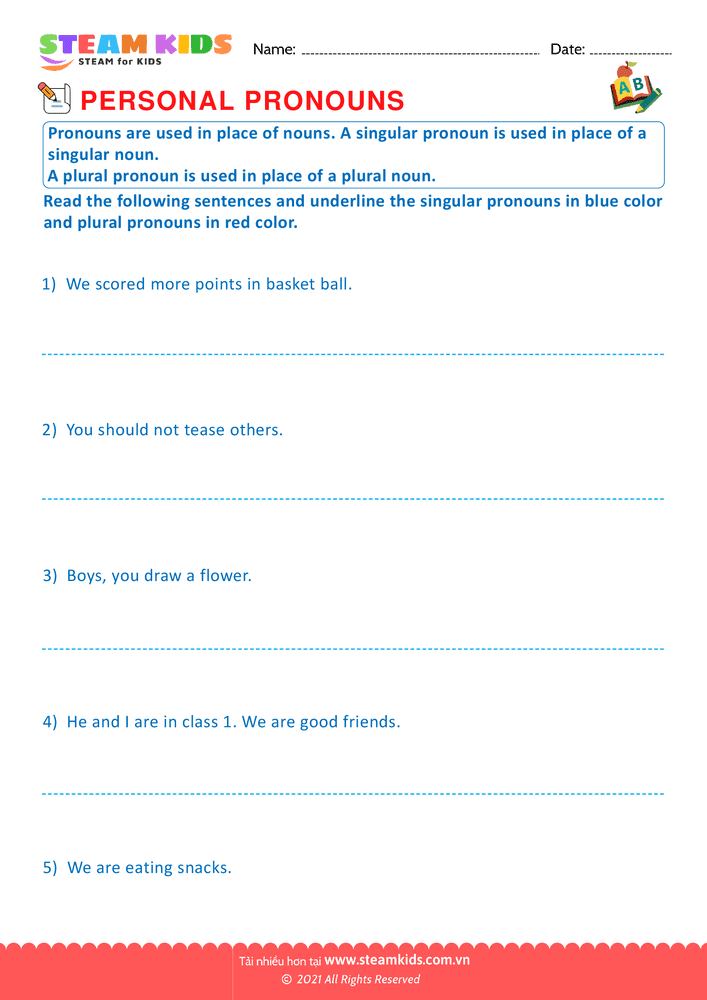 Bài tập tiếng anh - Personal pronouns - B6
