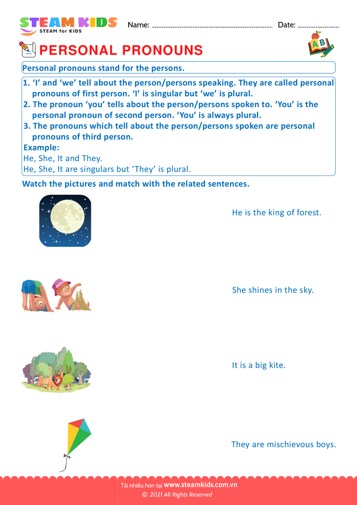 Bài tập tiếng anh - Personal pronouns - B18