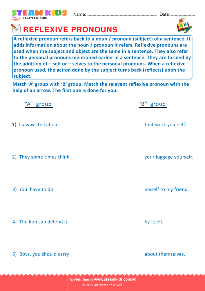 Bài tập tiếng anh - Identify the reflexive pronouns - B5