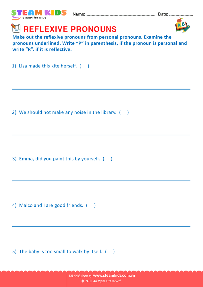 Bài tập tiếng anh - Identify the reflexive pronouns - B18