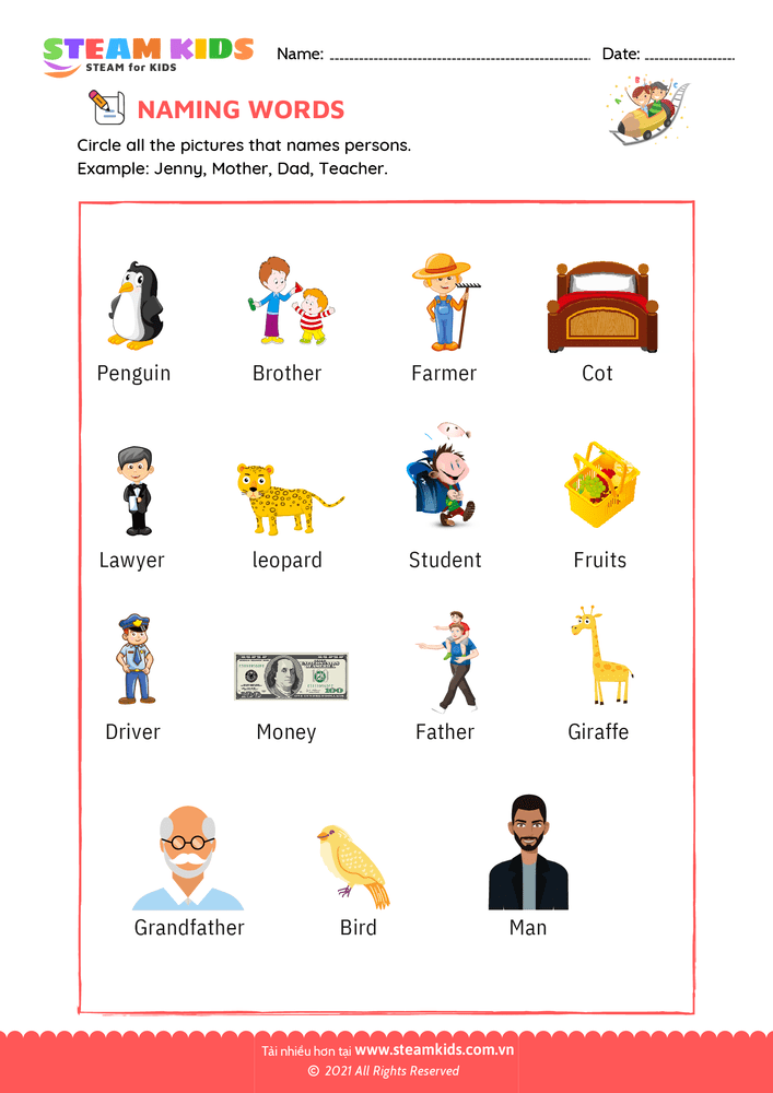 Bài tập tiếng anh - Naming words - B5