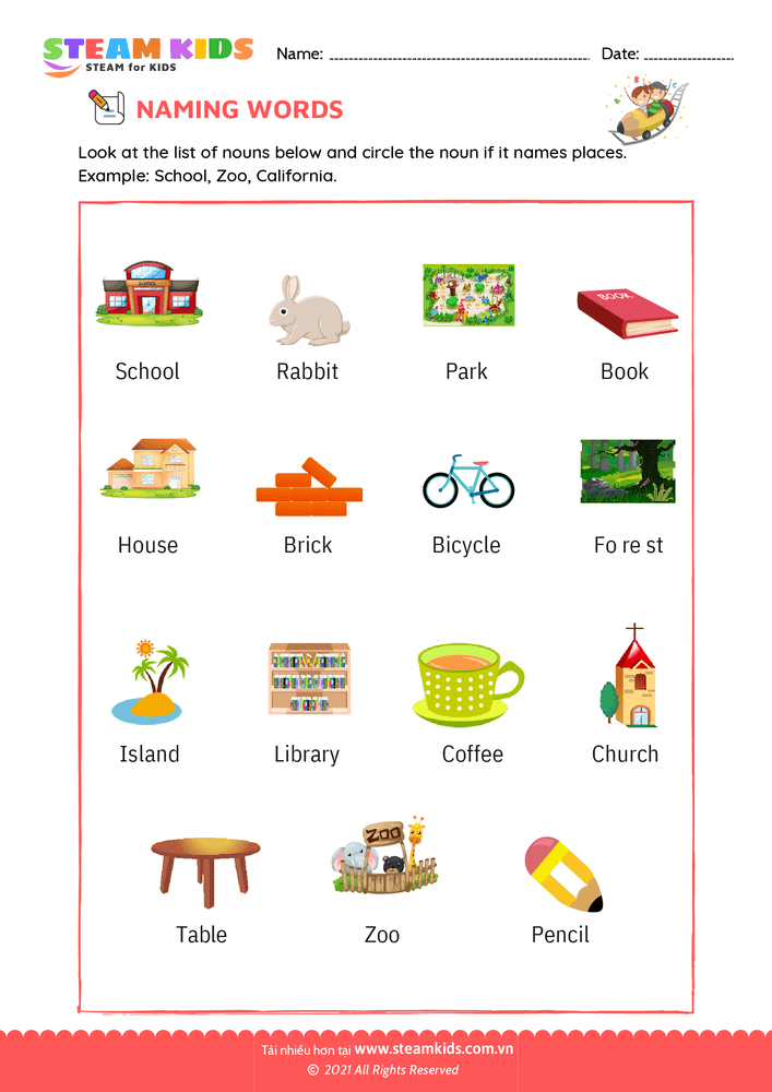 Bài tập tiếng anh - Naming words - B22