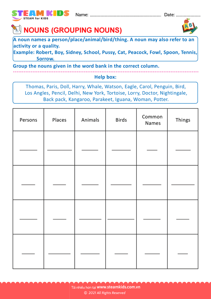 Bài tập tiếng anh - Grouping nouns - B1