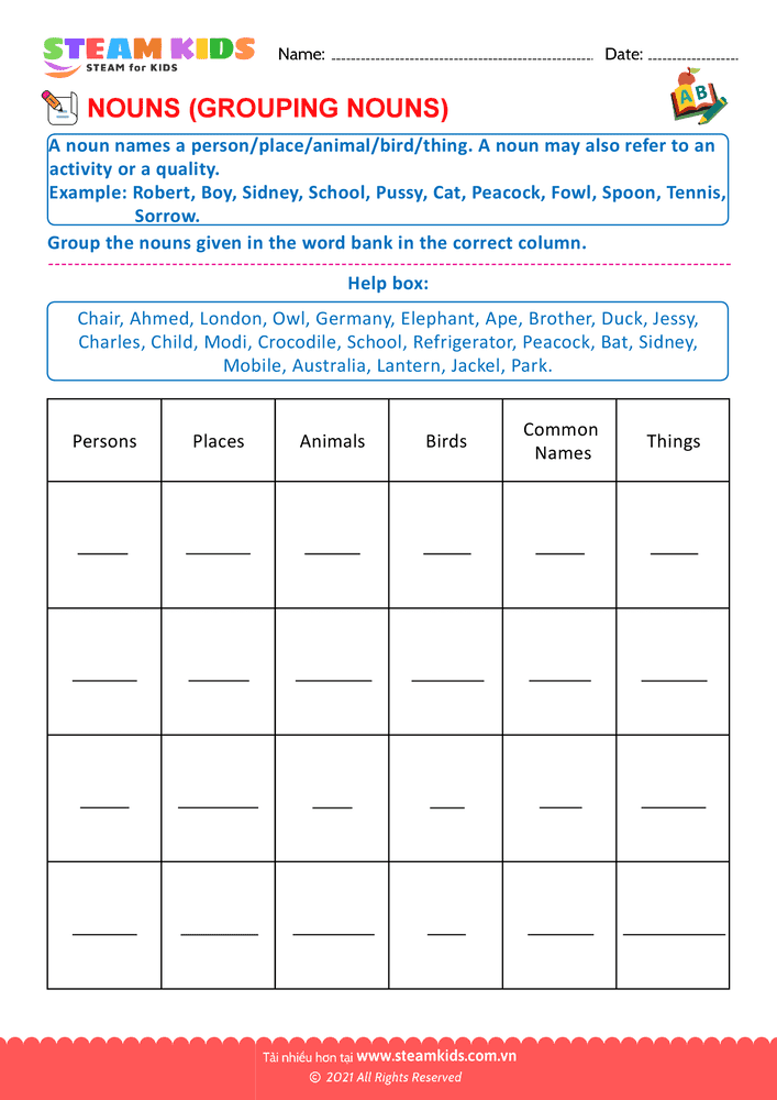 Bài tập tiếng anh - Grouping nouns - B2