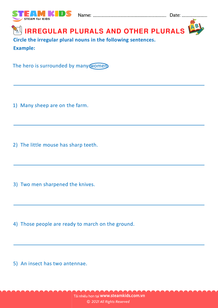 Bài tập tiếng anh - Irregular plurals - B3