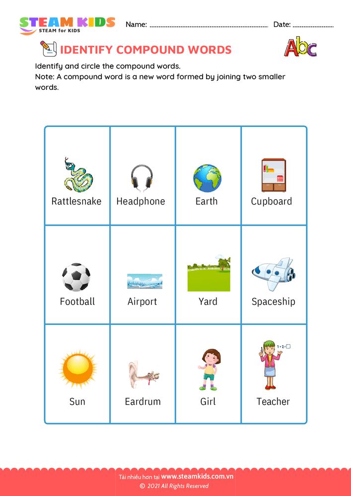 Bài tập tiếng anh - Identify Compound words - B5