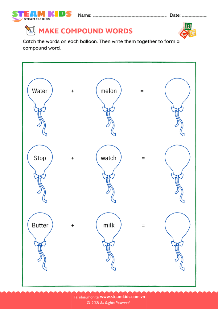 Bài tập tiếng anh - Make compound words - B11