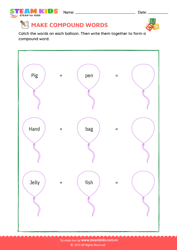 Bài tập tiếng anh - Make compound words - B12