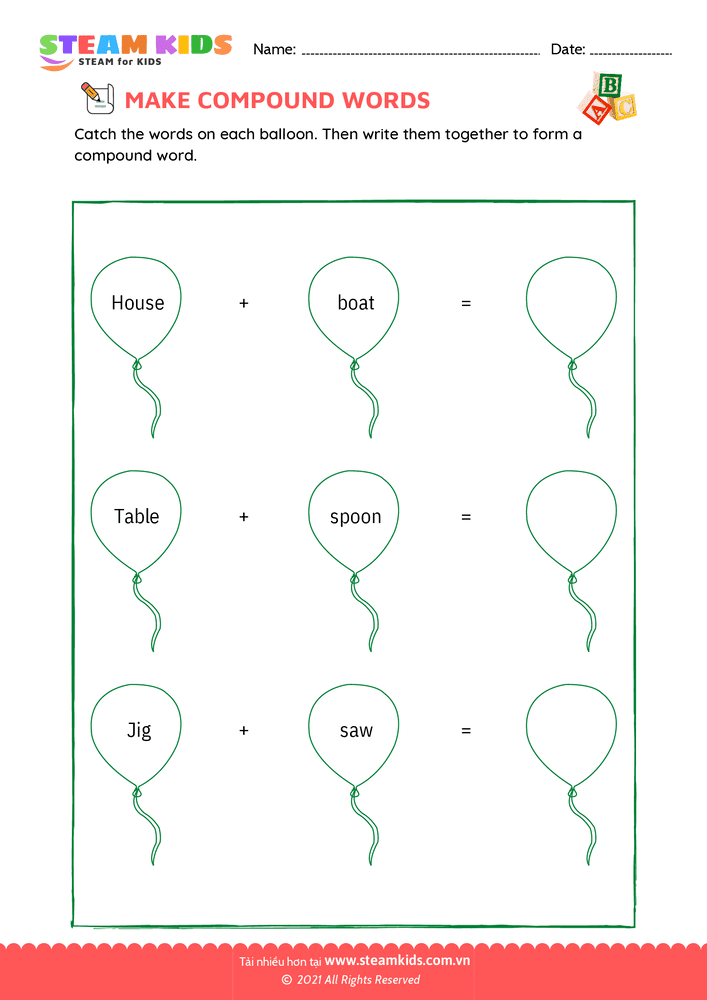 Bài tập tiếng anh - Make compound words - B14