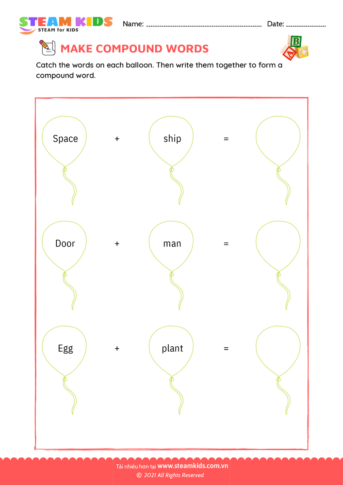 Bài tập tiếng anh - Make compound words - B38