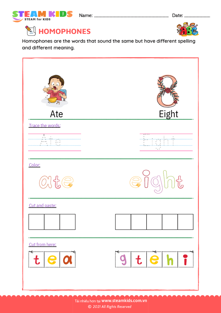 Bài tập tiếng anh - Trace and Color - B8