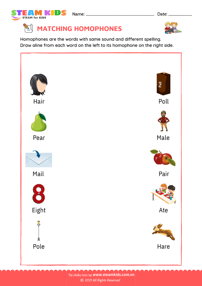 Bài tập tiếng anh - Match homophones - B4