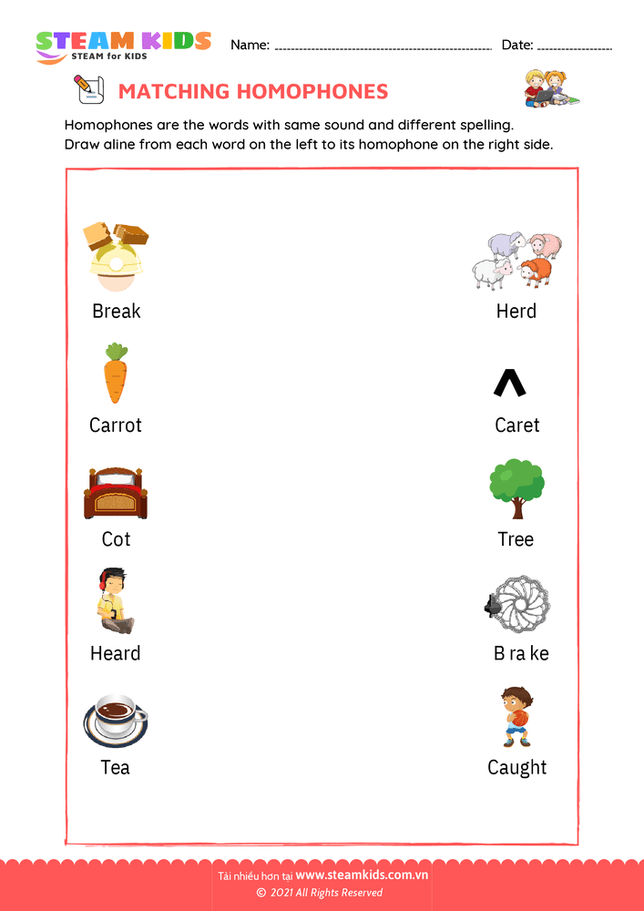 Bài tập tiếng anh - Match homophones - B15
