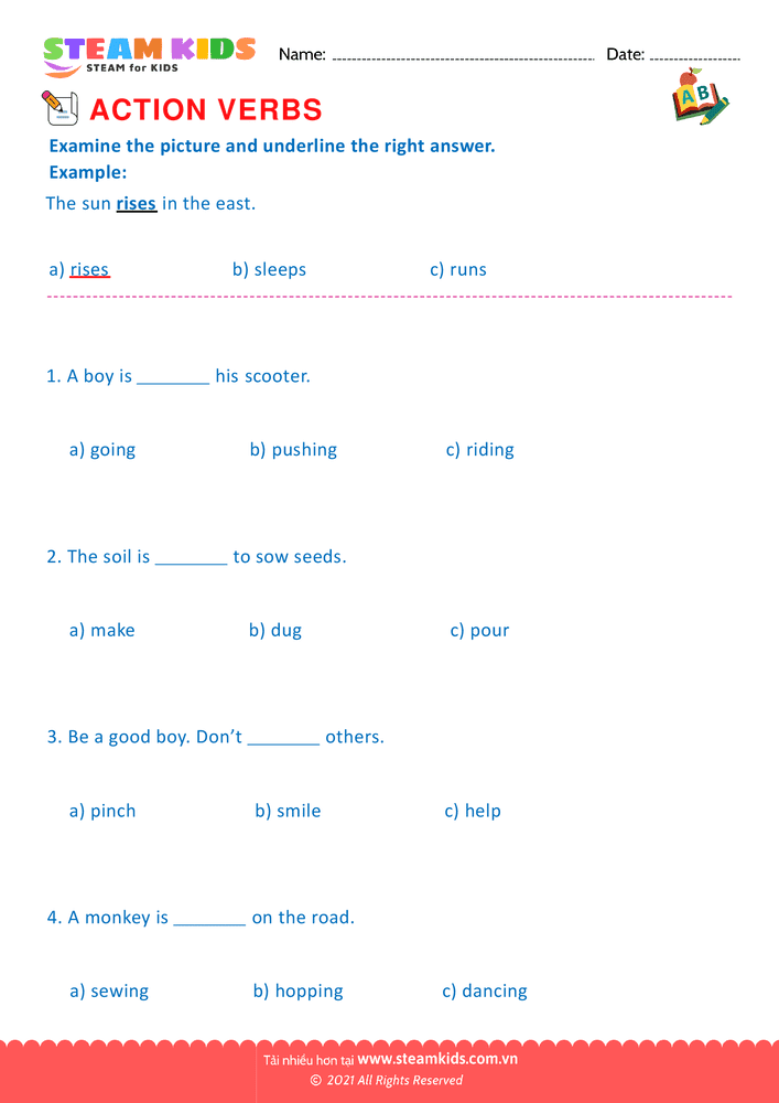 Bài tập tiếng anh - Action verbs - B2