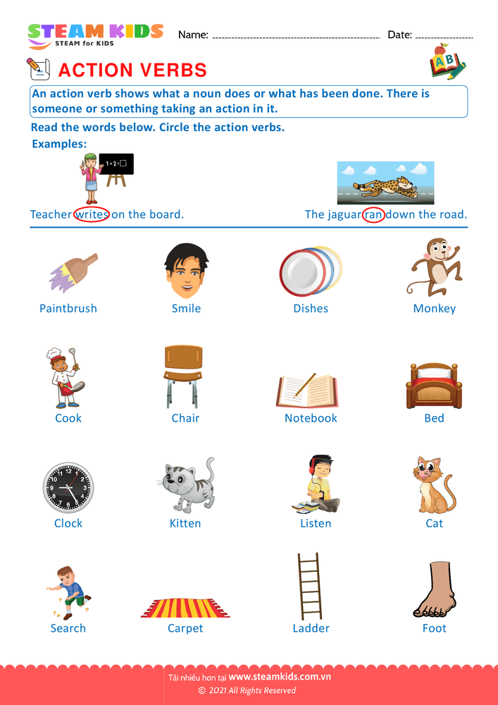 Bài tập tiếng anh - Action verbs - B5