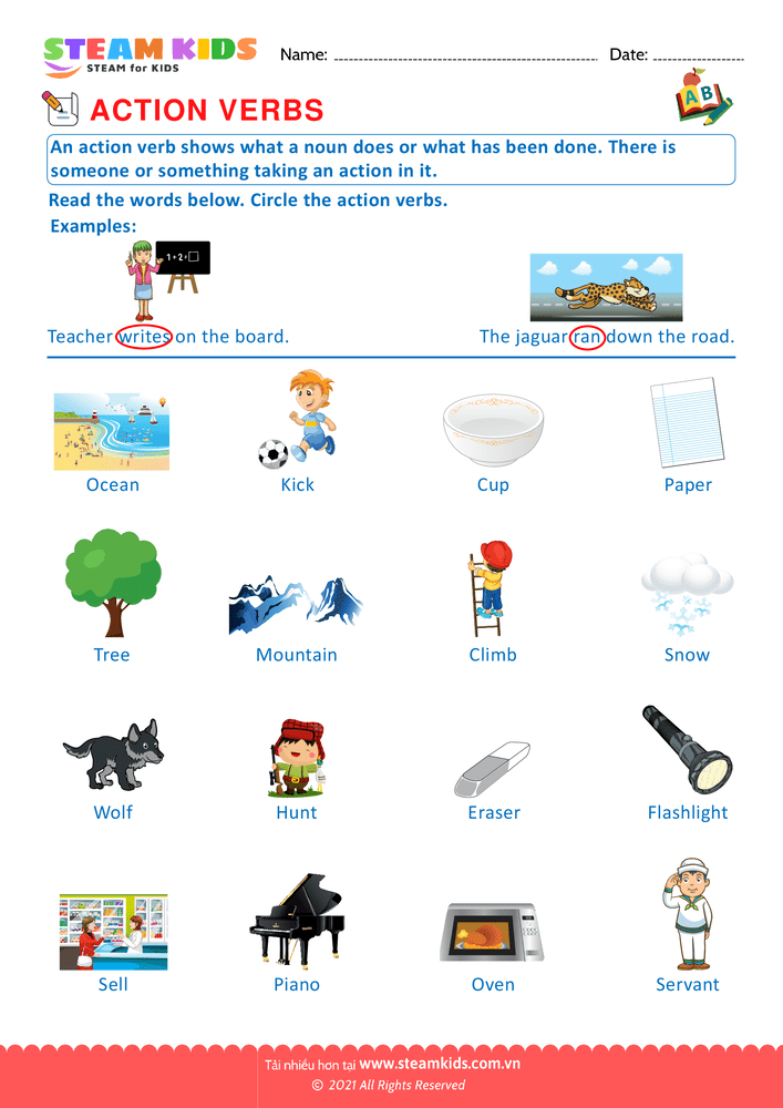 Bài tập tiếng anh - Action verbs - B9