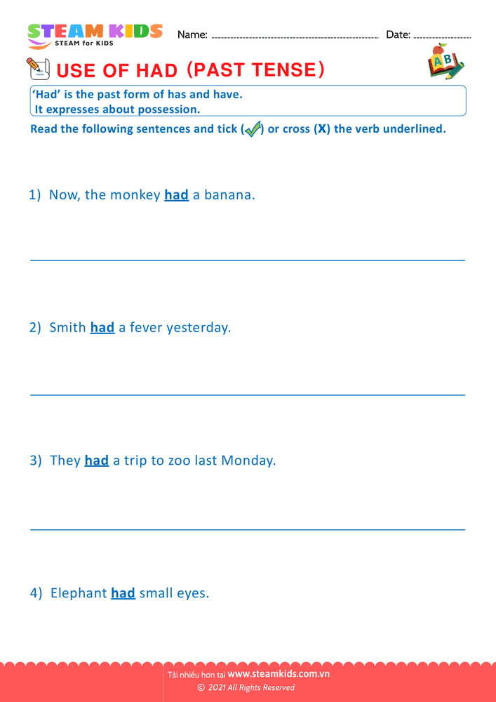 Bài tập tiếng anh - Use of has and have - B8