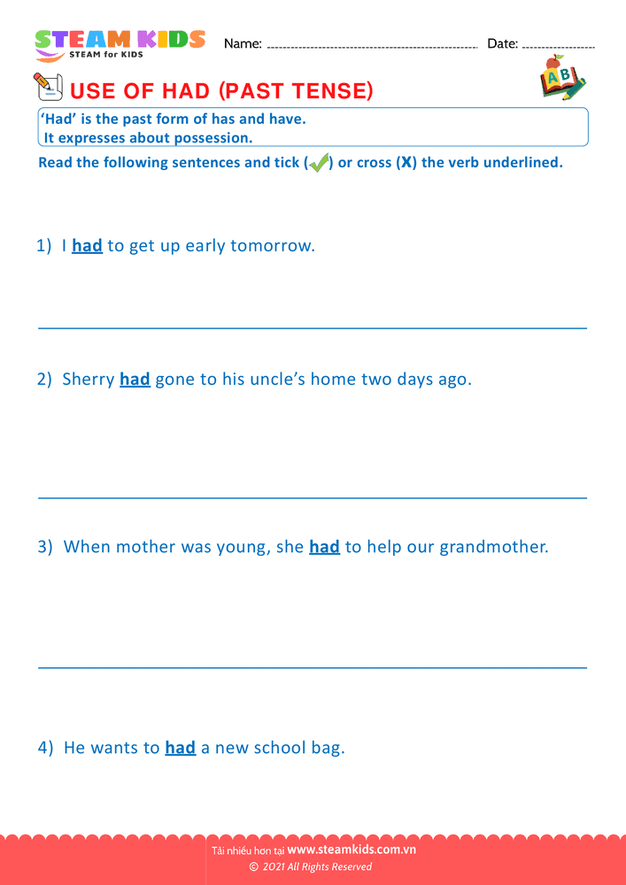 Bài tập tiếng anh - Use of has and have - B9