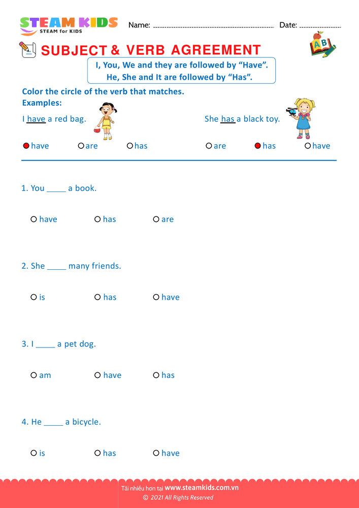 Bài tập tiếng anh - Agreement of Subjects & Verb - B1