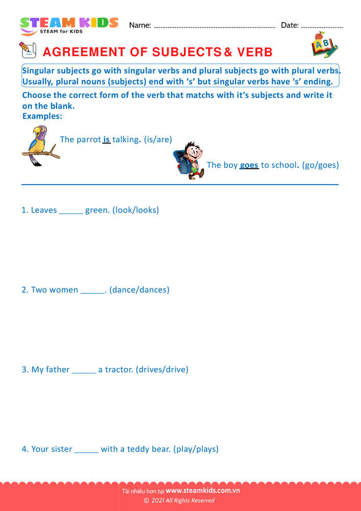 Bài tập tiếng anh - Agreement of Subjects & Verb - B2