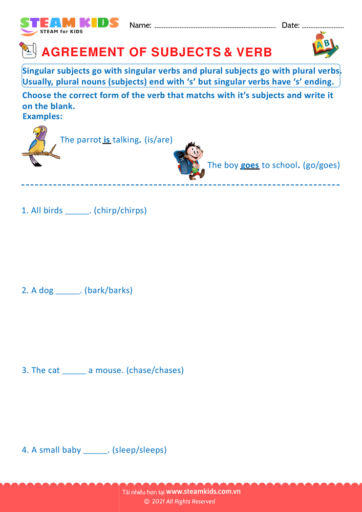 Bài tập tiếng anh - Agreement of Subjects & Verb - B9