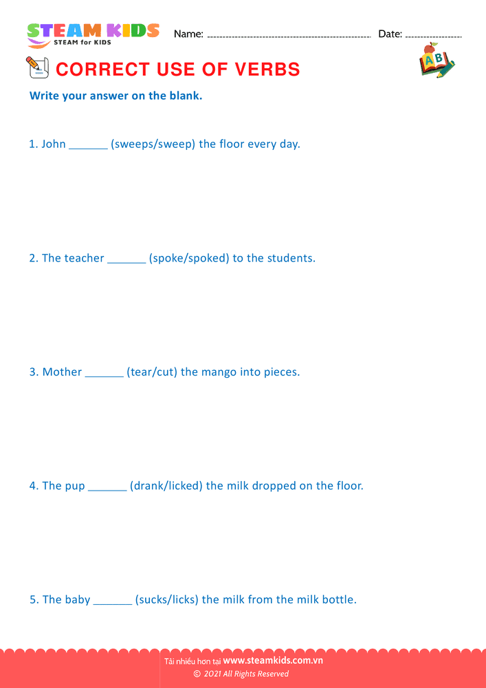 Bài tập tiếng anh - Correct use of verbs - B4