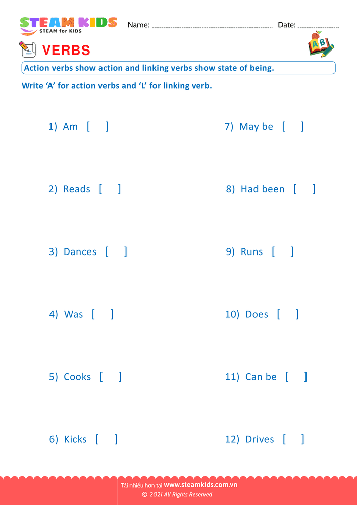 Bài tập tiếng anh - Linking and action verbs - B2
