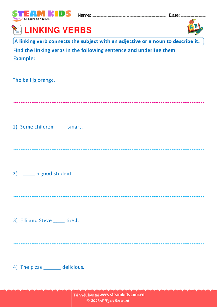 Bài tập tiếng anh - Linking and action verbs - B3