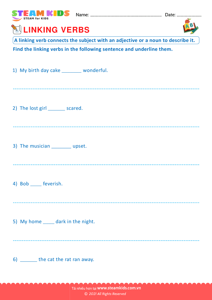 Bài tập tiếng anh - Linking and action verbs - B4