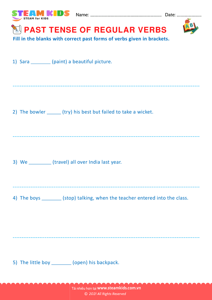 Bài tập tiếng anh - Past tense of regular verbs - B2