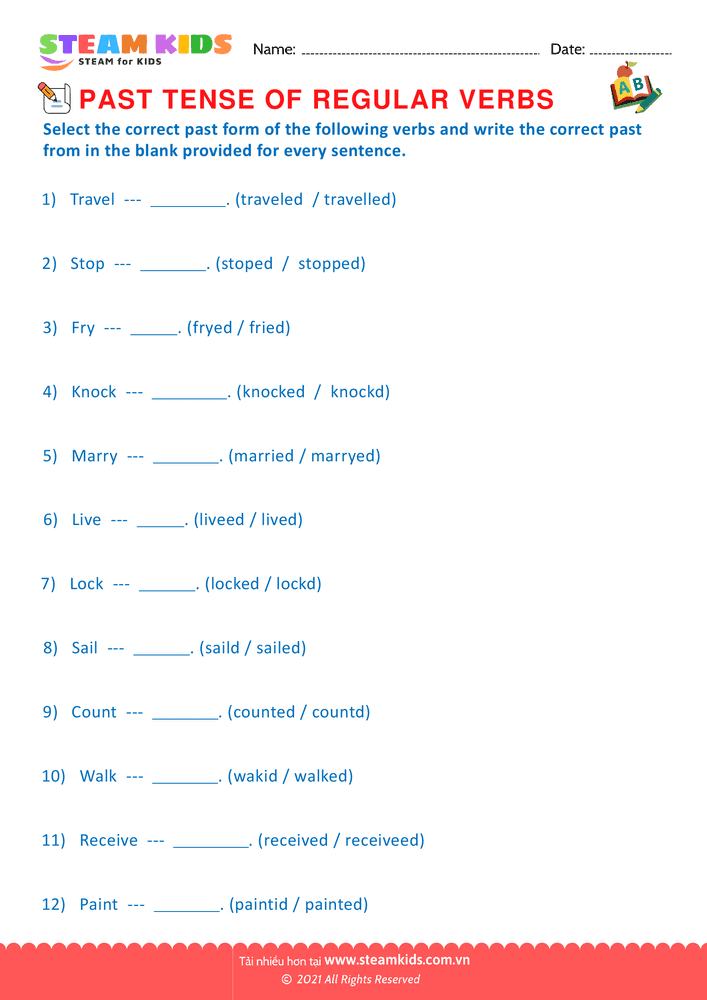 Bài tập tiếng anh - Past tense of regular verbs - B19