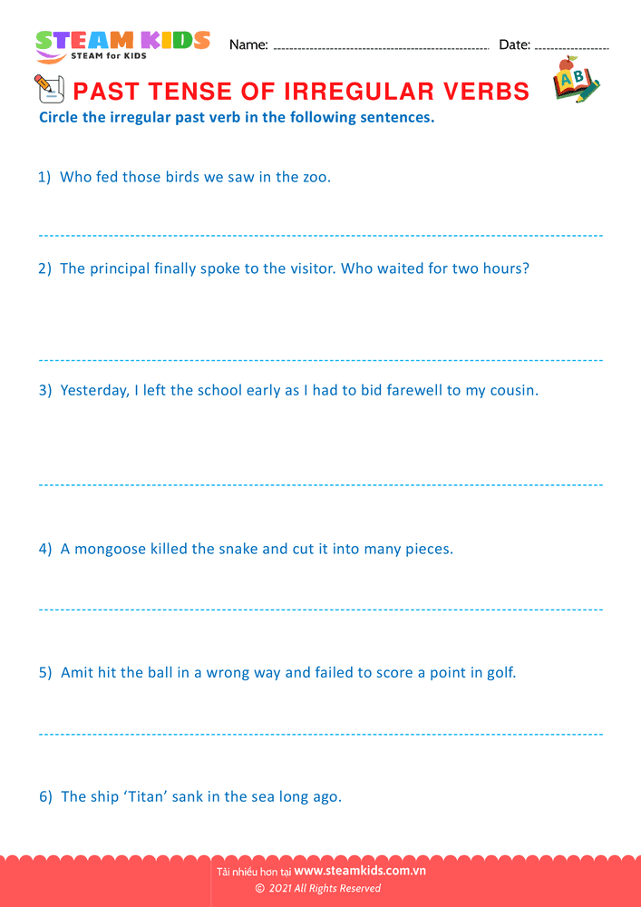 Bài tập tiếng anh - Past tense of irregular verbs - B11