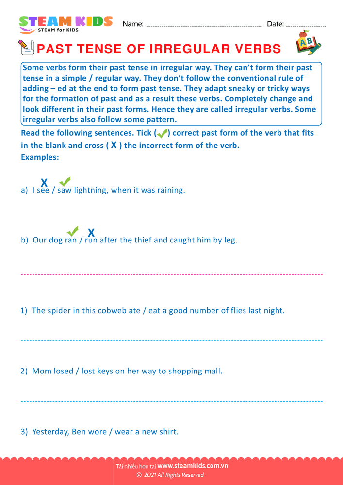 Bài tập tiếng anh - Past tense of irregular verbs - B14