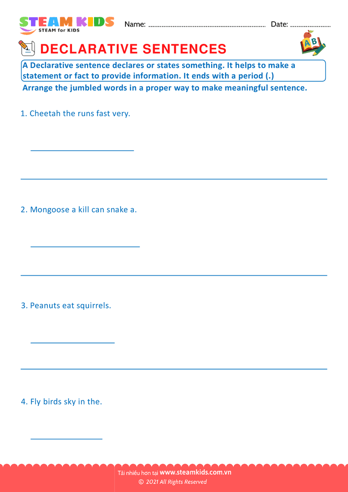 Bài tập tiếng anh - Declarative sentence - B6