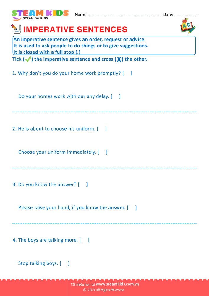 Bài tập tiếng anh - Imperative sentence - B2
