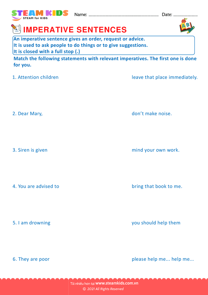 Bài tập tiếng anh - Imperative sentence - B4