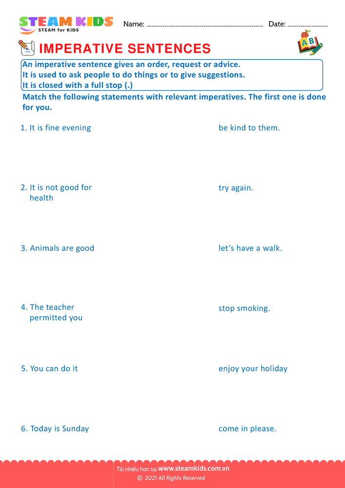 Bài tập tiếng anh - Imperative sentence - B15