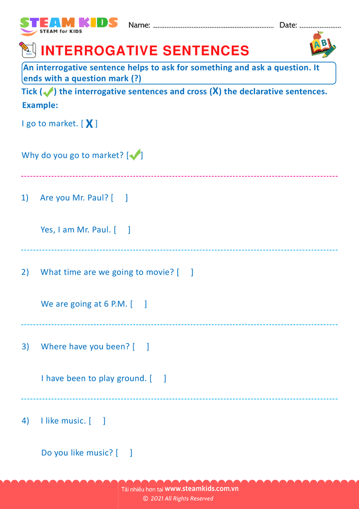 Bài tập tiếng anh - Interrogative sentence - B1