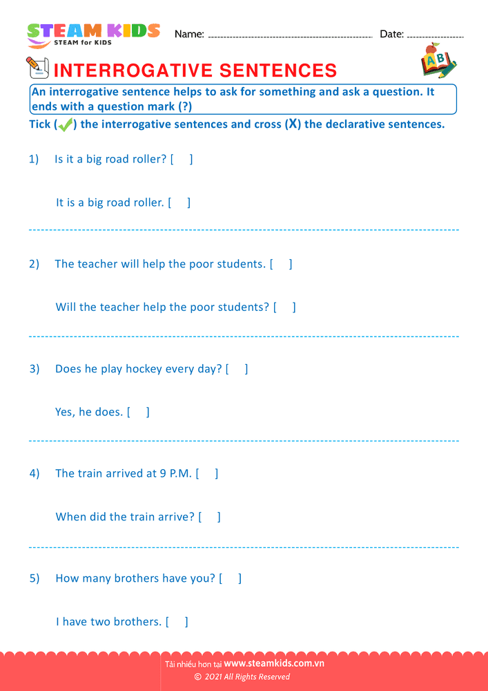 Bài tập tiếng anh - Interrogative sentence - B3
