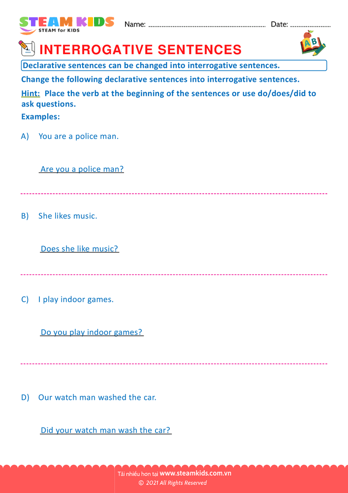 Bài tập tiếng anh - Interrogative sentence - B5