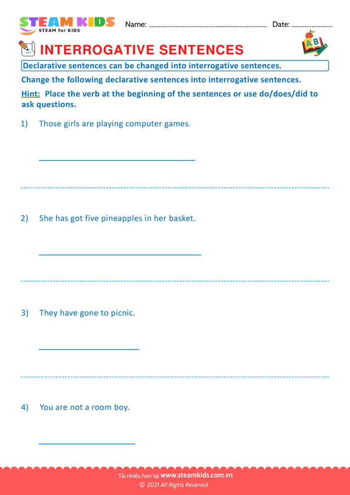 Bài tập tiếng anh - Interrogative sentence - B7