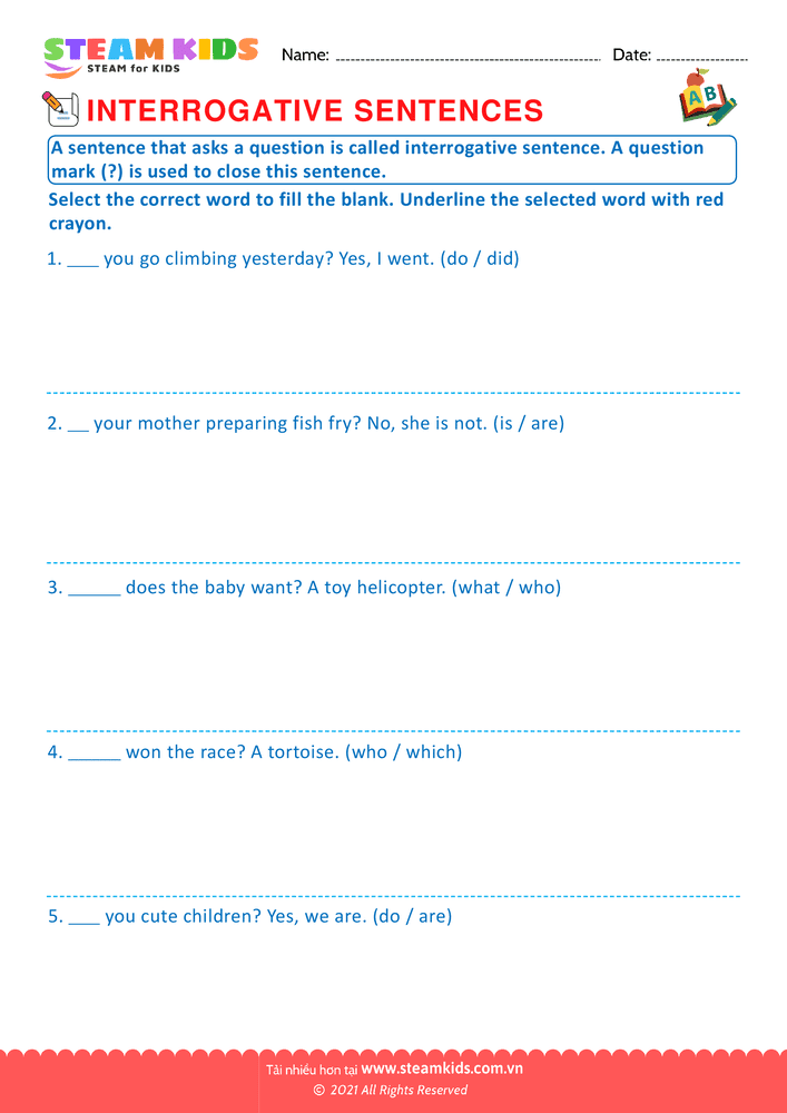 Bài tập tiếng anh - Interrogative sentence - B10