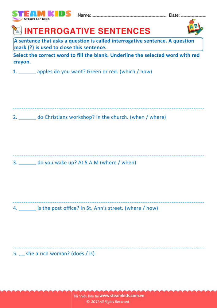 Bài tập tiếng anh - Interrogative sentence - B11