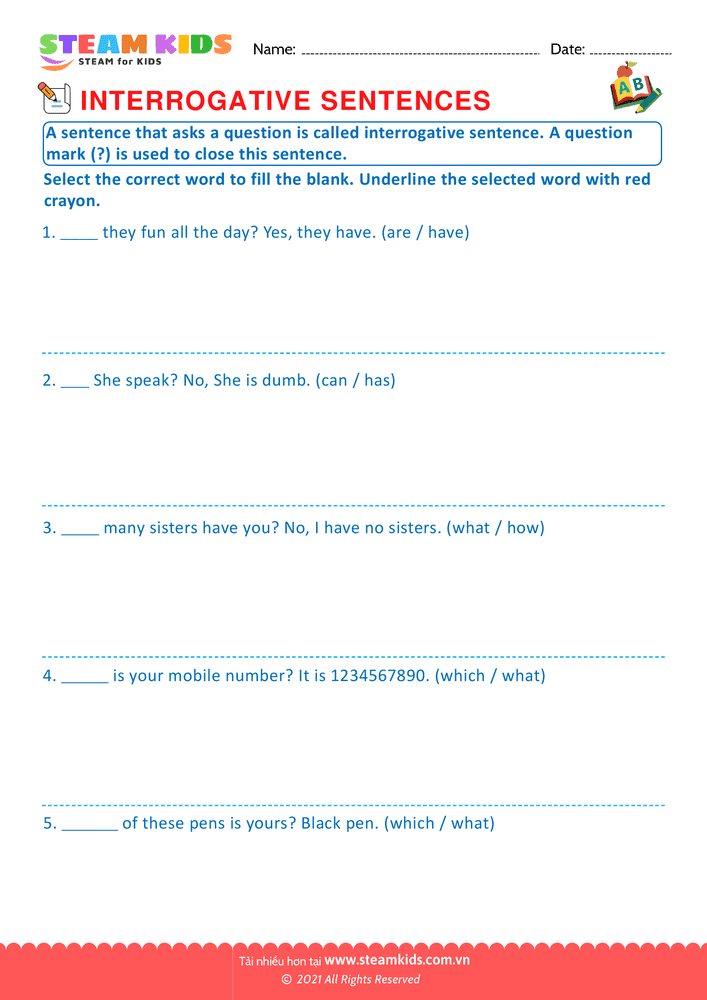 Bài tập tiếng anh - Interrogative sentence - B22