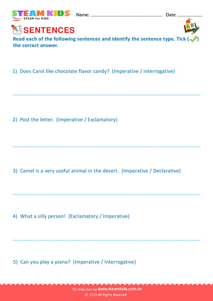Bài tập tiếng anh - Indentify the sentence type - B3