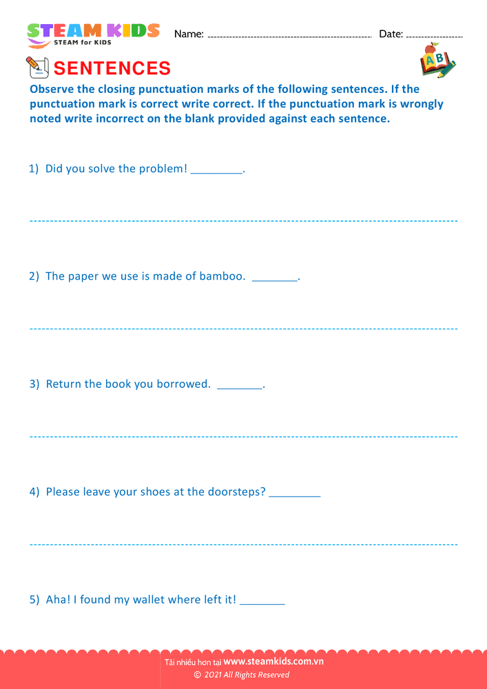 Bài tập tiếng anh - Indentify the sentence type - B6