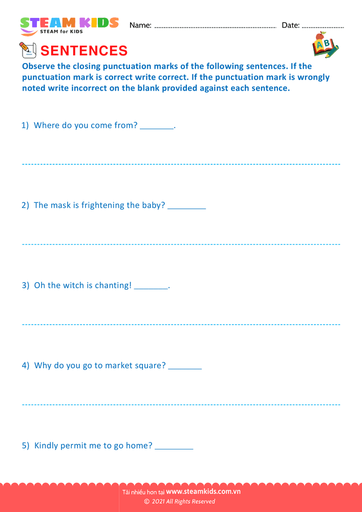 Bài tập tiếng anh - Indentify the sentence type - B7